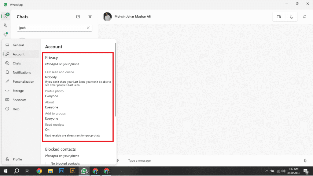 whatsapp web version does not allow user to change privacy setting